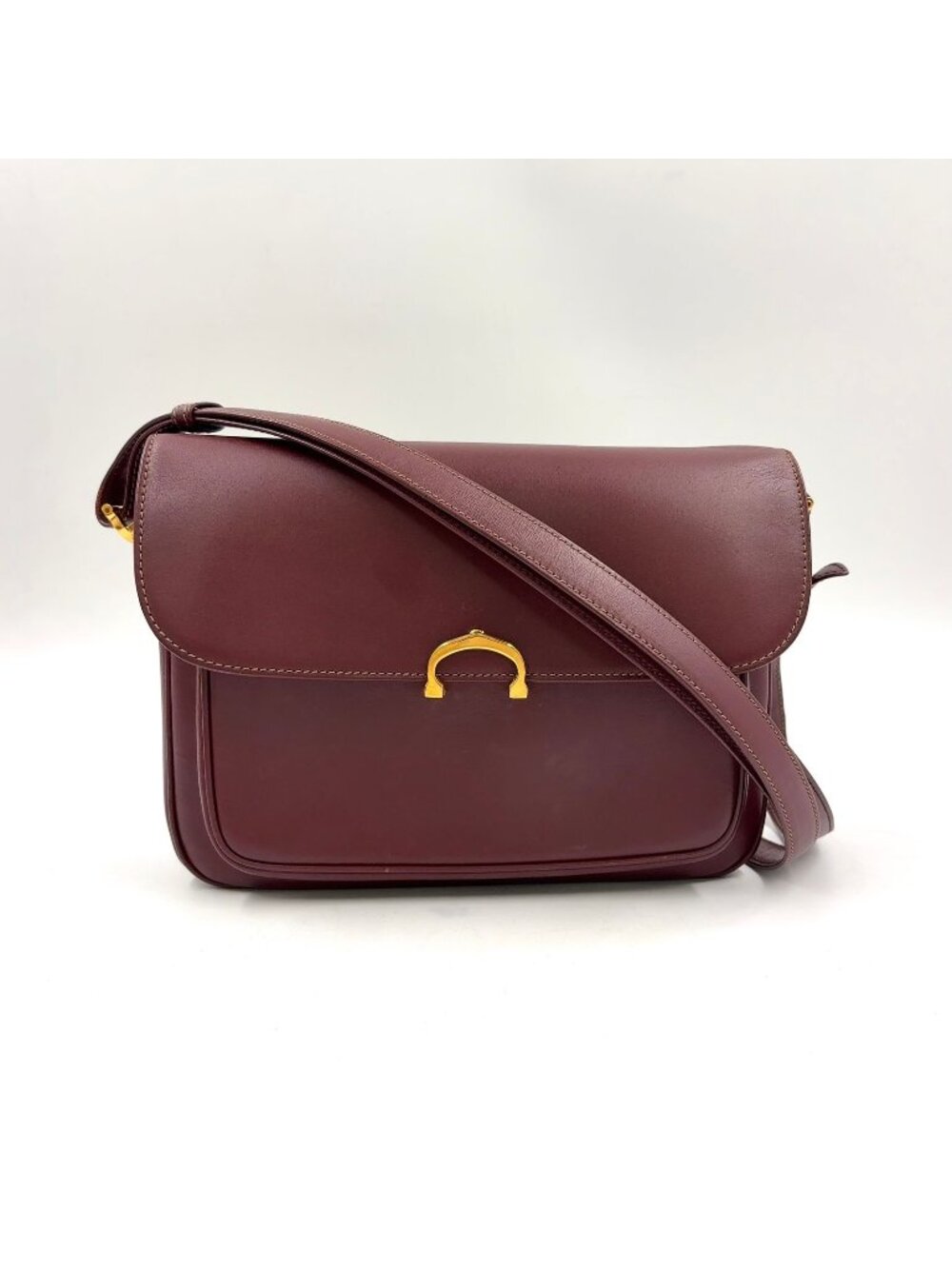 Cartier Must Line C Logo Leather Bordeaux Shoulder Bag Gold